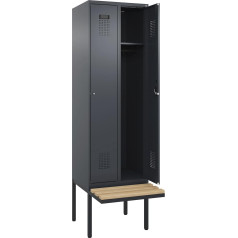 kaiserkraft Evolo Plus Locker Bench 2 Compartments Grey W 600 mm Cylinder Lock with Canopy Bench Beech