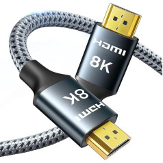 Ariskeen 8K HDMI 2.1 Cable 7.5 m, 48 Gbps High Speed Nylon Braided HDMI Cable, Supports 8K@60HZ, 4K @ 120Hz, Compatible with PS5/4 TV Monitor, Blu-ray Soundbar, DVD, Laptop