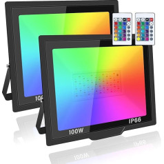 ‎Picaa PICAA RGB LED Outdoor Spotlight, 100 W Floodlight with Remote Control, LED Spotlight, Outdoor Spotlight, IP66 Waterproof, 10000 LM Outdoor Spotlight, Floodlight for Indoor, Garden, Backyard, Party