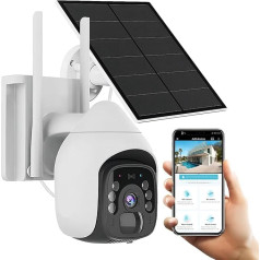 Ytne 2K 3MP Outdoor Surveillance Camera, Solar Battery, WLAN Camera, 10000 mAh Battery with Solar Panel, Outdoor Camera with PIR Motion Sensor, Colourful Night Vision, 2-Way Audio, Spotlights, IP65