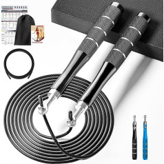 Skipping Rope Speed Rope, 360° Skipping Rope Adult Fitness with Training Poster for Men and Women, Adjustable 300 cm Rope Skipping with Double Bearing System & Aluminium Handle for Boxing & MMA