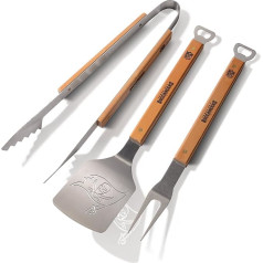 Sportula 7012650 3 Piece Stainless Steel BBQ Set, New England Patriots, Silver,tan, Standard