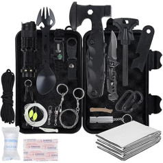 Survival Kit 18 in 1, Professional Emergency Set Outdoor Home, Premium Set Knife Outdoor Equipment, Survival Equipment for Camping, Bushcraft, Hiking, Hunting, Adventure, Men, Dads