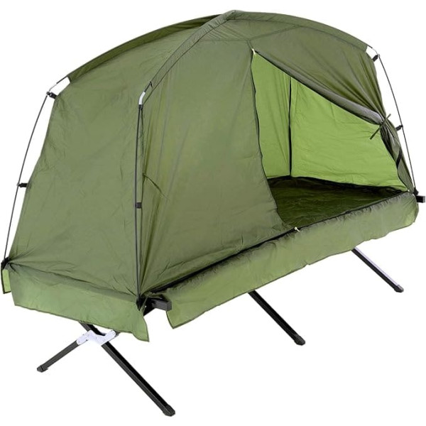 Nexos Survival Tent Camp Bed with Tent 190 x 80 cm Hydrostatic Head 1000 mm 600D Polyester Green Window Mosquito Net 1-Person Tent Fishing Tent Fishing Lounger