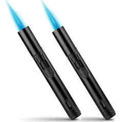 Bbsisgo Pack of 2 Windproof Lighters, 15.2 cm Gas Refillable Windproof Long Stick Lighter, Jet Lighter for Candles, Kitchen, Camping, Fireplace, Gifts for Men, Black (Sold without Butane Gas)