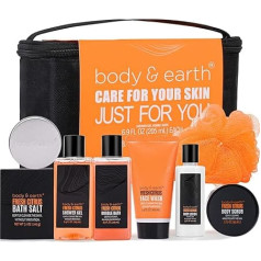 BODY & EARTH Gifts for Men, 8 Pieces Citrus Fragrance Men's Gift Set with Shower Gel, Shampoo, Face Wash, Body Scrub, etc., Birthday Gifts for Family Members and Colleagues