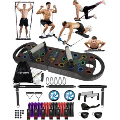 HOTWAVE Portable Exercise Equipment with 16 Fitness Equipment. 20 in 1 Push Up Board Fitness, Resistance Bands with Abdominal Roller, Full Body Workout at Home, Patent Pending