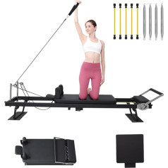 Pilates Reformer Machine Upgraded Extended Foldable Pilates Equipment for Home Training Double Resistance - Springs and Elastic Latex Rope