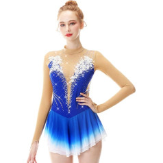 Hynyjxjy Eislaufkleider Für Mädchen Profi Eiskunstlauf Röcke Mit Farbverlauf Rhythmische Gymnastik Trikots Mit Aufklebern Rollschuh Kleidung Mit Glitzernden Strasssteinen