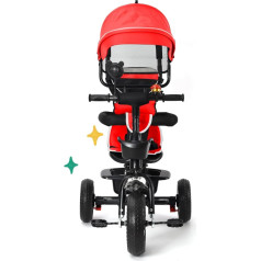 Tricycle with Push Bar, Children's Tricycle, Balance Bike from 1 Years, with Push Bar + Awning & Removable Footrests & Reversible Seat, Anti-Blast Rubber Tyres 4-in-1 (Large Red)