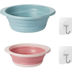 Zhailyn Foldable Washing Bowl, Pack of 2 Outdoor Foldable Washing Bowls, Foldable Camping Washing Bowl, Multi-Purpose Bowl, 800 ml for Travel/Camping/Motorhome/Outdoor Activities (Blue and Pink)