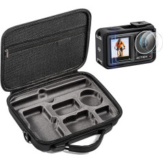 iEago RC Osmo Action 4 Bag PU Leather Carry Bag Travel Bag Storage Bag with Screen Protector [2+2+2 Pieces] Protective Film for DJI Osmo Action 4 Accessories, black