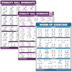 Palace Learning 3 Pack - Yoga Ball Workout Exercises Band 1 & 2 + Warm-up - Stability Ball Routine - Fitness Charts (18x24, Laminated)