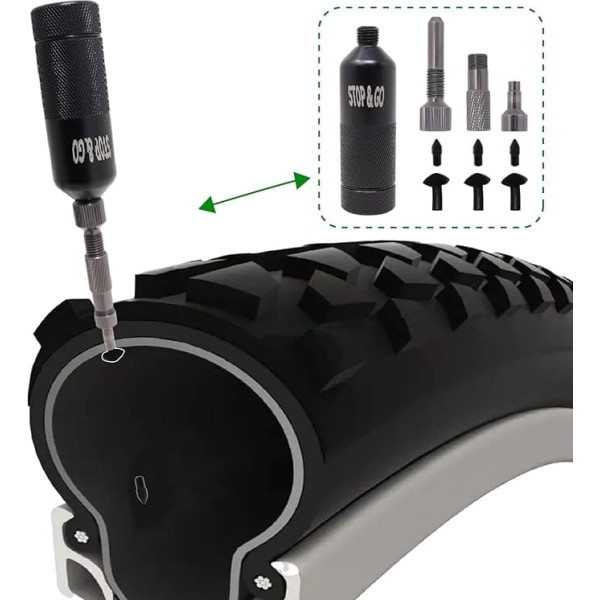Stop & Go 200 Mini Pocket Plugger Tubeless Tire Reparatur für Fahrräder und E-Bikes, funktioniert auf BMX, XC, Mountain, Road und Kies