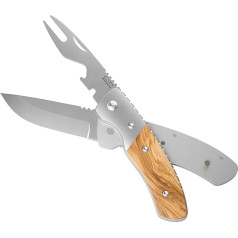 RICHARTZ Leo Picnic Olive Camping Knife with Practical Fork, Olive Wood Handle, Lockable Blade with Back-Lock Lock, Folding Cutlery Made of Stainless Steel, Camping Cutlery Set