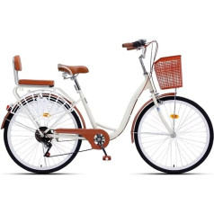 LXHAHQ City Commuter Bicycle for Adults Women, Complete Cruiser Bike, Adjustable Handlebar and Saddle, Back Seat with Backrest and Rear Wheel Protection, Hybrid Bicycle with 6 Speeds, Front and Back
