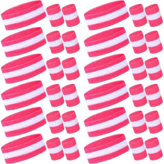 Eurzom 36 Pieces Striped Sweatband Set Includes 12 Sweat Absorbing Striped Headbands and 24 Cotton Sweatbands for Gym Men Women Sports