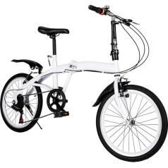 20 Inch Adult Folding Bike, Folding Bike, 6-Speed Double V Brake, Folding Bike, Camping City Bike, White, Suitable for Children, Adults, Motorways, Mountains, Outdoor, Cycling, Commuting