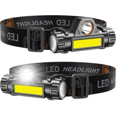 LETOUR Rechargeable Headlamp, Ultra-Light LED Headlamp, Torch, Waterproof, Pack of 2 Headlamp Torch for Outdoors, Camping, Hiking, Hunting, Running, Repairing, Fishing, Cycling