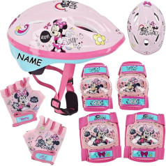 7-Piece Set: - Safety Set - Children's Helmet / Bicycle Helmet + Cycling Gloves + Knee & Elbow Pads - Includes Name - Disney - Minnie Mouse - Size 52-56 - c.