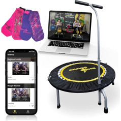 Boogie Bounce Studio Rebounder, Foldable & Super Quiet Rebounder for Adults & Children, Adjustable T-Bar Handle & 20st Weight Limit, Mobile App, Storage Bag & Gripper Socks