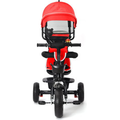 Tricycle with Push Bar, Children's Tricycle, Balance Bike from 1 Years, with Push Bar + Awning & Removable Footrests & Reversible Seat, Anti-Blast Rubber Tyres 4-in-1 (Large Red)