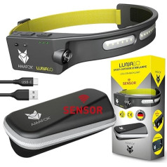 AMAFOX Luna Sport Model 2024 - LED Headlamp Jogging Edition - Head Torch LED Rechargeable - Anthracite - Jogging Running Lamp with Rear Light and Reflector | Extremely Light and Comfortable