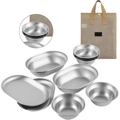 FOLODA 6/8/10 Piece Stainless Steel Plate Set Metal Camping Easy Clean Tableware Picnic Tableware Kids Feeding Camping Plates