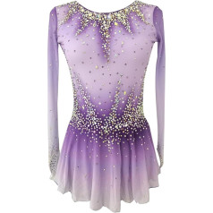 PONNYC Eislauf Kleid Mit Farbverlauf Für Mädchen Eiskunstlaufrock Für Wettkämpfe Langärmliger Rhythmische Sport Gymnastik Turnanzug Winter Sport Outfit Aus Glänzendem Kristall
