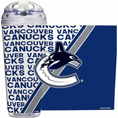 Rico Industries NHL Hockey Vancouver Canucks Official Licensed Double Wall Acrylic Flip Top Tumbler with Straw 24oz