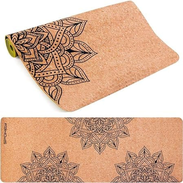 Spokey Savasana Yoga Mat 183 x 60 x 0.4 cm | Non-Slip, Stabilising and Safe | for Yoga, Pilates, Fitness and Gymnastics | Made of Environmentally Friendly Cork and TPE, 100% Organic