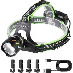 SENDALE Headlamp LED Rechargeable USB-C with Motion Sensor, 50,000 Lumens, 30 W, Fluorescent Headlamp, Rechargeable Headlamp, 5 Modes, Zoomable, IP65 Waterproof Head Lamp for Camping, Hiking (1)