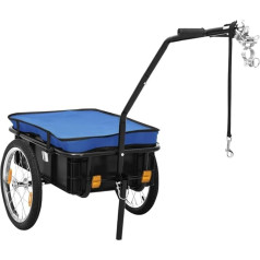 Bicycle Trailer and Hand Trolley with 2 Handles & Weather-Resistant Cover Steel Frame + Plastic Box + 600D Nylon Cover Ball Coupling 155 x 60 x 83 cm Blue