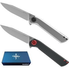 Scandinoff Double Pack Pocketor Slim Folding Knife - Pocket Knife One-Handed Knife for Outdoor, Hunting & Self-Defense, High-Quality Hiking Knife with Ergonomic Handle (Aluminium & Carbon Fibre)