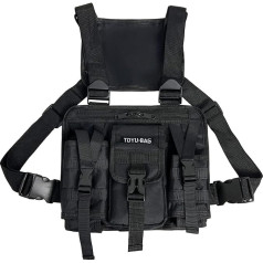 Yagosodee Tactical Chest Rig Bag for Men and Women, Multiple Vest Hip Hop Streetwear, Functional Tactical Harness, Chest Rig Pack, Adjustable Belt Bag, Black, black