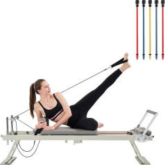 Pilates Reformer, Grey Frame, Portable Foldable Pilates Machine, Fitness Equipment for Women - Home Accessories, Suitable for Intermediate and Beginners, with 3 Resistance Levels, Up to 113