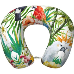 VANTUT Toucans Reisekissen mit Papageienpalmenblättern, Nackenkissen, leicht, bequem, Kopf- und Nackenstütze, Memory-Schaum, ideales Geschenk