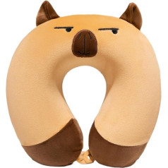 Travel Neck Pillow, Soft Crystal Velvet Foam Neck Pillow, Cartoon Animal Neck Support Pillow, 30cm, Travel Pillow, Portable Airplane Pillow, Capybara Travel Pillow for Sleeping on Airplane