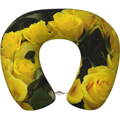 DEXNEL Gelbe Rosen Flugzeug-Reisekissen, Memory-Schaum-Kissen, geeignet für Flugzeug, Schlafen, Reisen