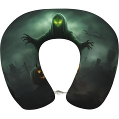 Green Ghost Horror Halloween Kürbis Flugzeug Reisekissen Premium-Memory-Schaum, bequemes, stützendes Nackenkissen, Geschenk, zum Ausruhen