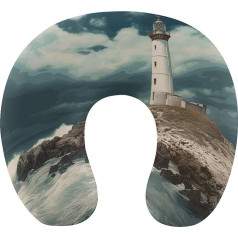 Reisekissen Nackenstütze Memory Foam U-förmiges Kissen Weich Bequem Reise Nackenkissen Leuchtturm Meer Schlafen Ruhekissen Reisezubehör für Flugzeug Auto Büro