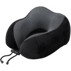 SHANJINL Memory Foam Travel Pillow, Neck and Headrest for Sleeping, Travel Pillow Set for Car and Plane with Storage Bag (Black)