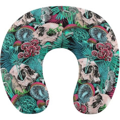 Neck Support Travel Pillow, Soft Car Flight Neck Pillow, Memory Foam, 3D Printing Decor, U-shaped Pillow for Travel at Home Outdoor, Compatible with Green Leaf Trippy Mushroom Eye Skull Nack