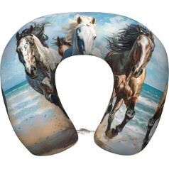 AKDODK Horse Print Neck Pillow Travel Memory Foam Portable Airplane Accessories