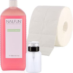 NAILFUN Nail Polish Remover 1 Litre Acetone-Free + 500 Cellulose Pads (1 Roll) + 1 Pump Bottle