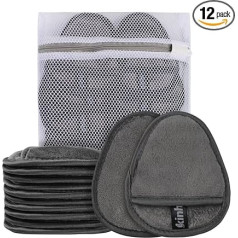 KinHwa Makeup Remover Pads Reusable Make-Up Pads Washable Microfibre Make-Up Pads Face Super Soft Facial Cleansing Pads with Laundry Bag Grey Pack of 12