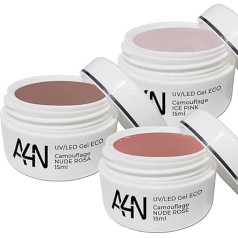 A4N AKTIVE4NAILS 3 x 15 ml Gel for Nail Design UV/LED Gel Sets Gel Nails Nail Gel Nail Modelling Baby Boomer Gel Camouflage Gel (Set of 3)
