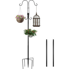 MaxAwe Garden Double Shepherd Hook, 200 cm Rust Resistant Metal Garden Double Hook Shepherd Rod with 5 Prong Base, Heavy Duty Shepherd Hook for Solar Lights, Hangers, Lanterns, Bird Feeders