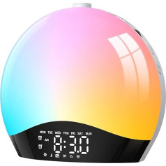 LIORQUE Daylight Alarm Clock Light Alarm Clock Sunrise Sunset Simulation, Alarm Clock with Light and Wake Up Light, Bluetooth, 18 Colours, 20 Brightness Levels, 22 Sounds - Includes Power Adapter