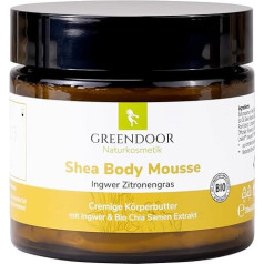 GREENDOOR Body Butter Bodymousse Ginger Lemongrass with Organic Shea Butter 200 ml in Glass Jar, Extra Rich Skin Care, Vegan Natural Body Butter, Natural Skin Care Cream